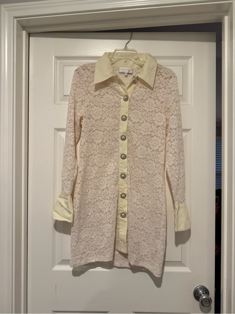 Corey Lynn Calter Sheer Lace Shirt Dress from Anthropologie
